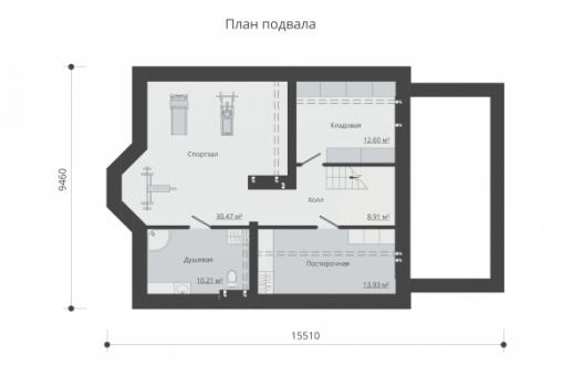 Одноэтажный дом с подвалом, мансардой, гаражом, террасой и балконами